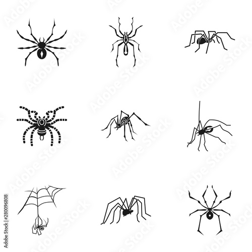 Spider icon set. Simple set of 9 spider vector icons for web design isolated on white background