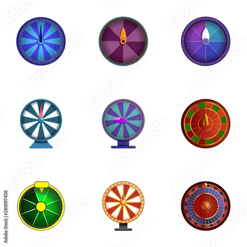 Lucky wheel icon set. Cartoon set of 9 lucky wheel vector icons for web design isolated on white background