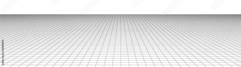 Vector perspective grid. Detailed lines on white background. Widescreen illustration.