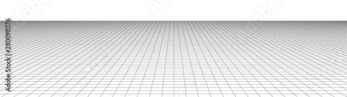Vector perspective grid. Detailed lines on white background. Widescreen illustration.