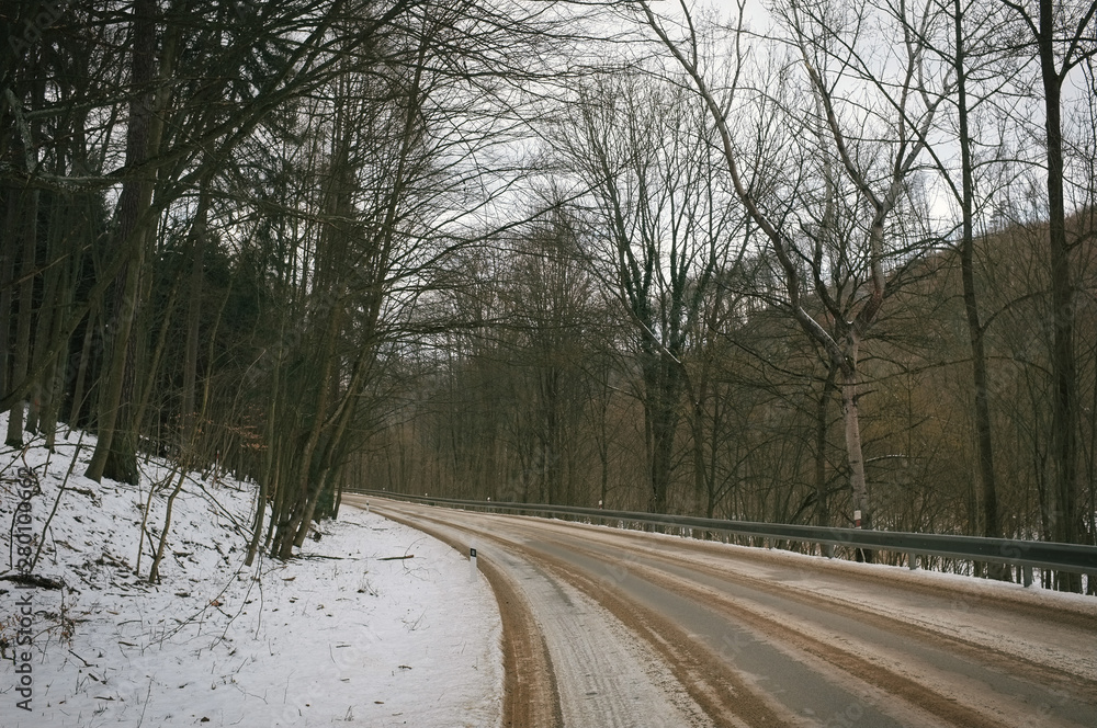 Bike riding in valleys of Moravian Karst during winter months