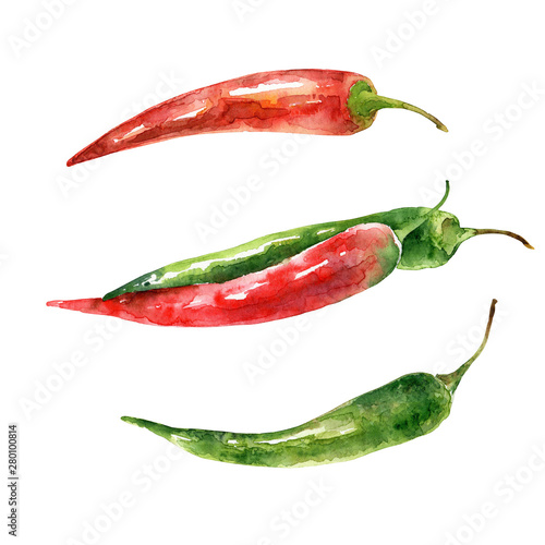 Watercolor hot green and red pepper