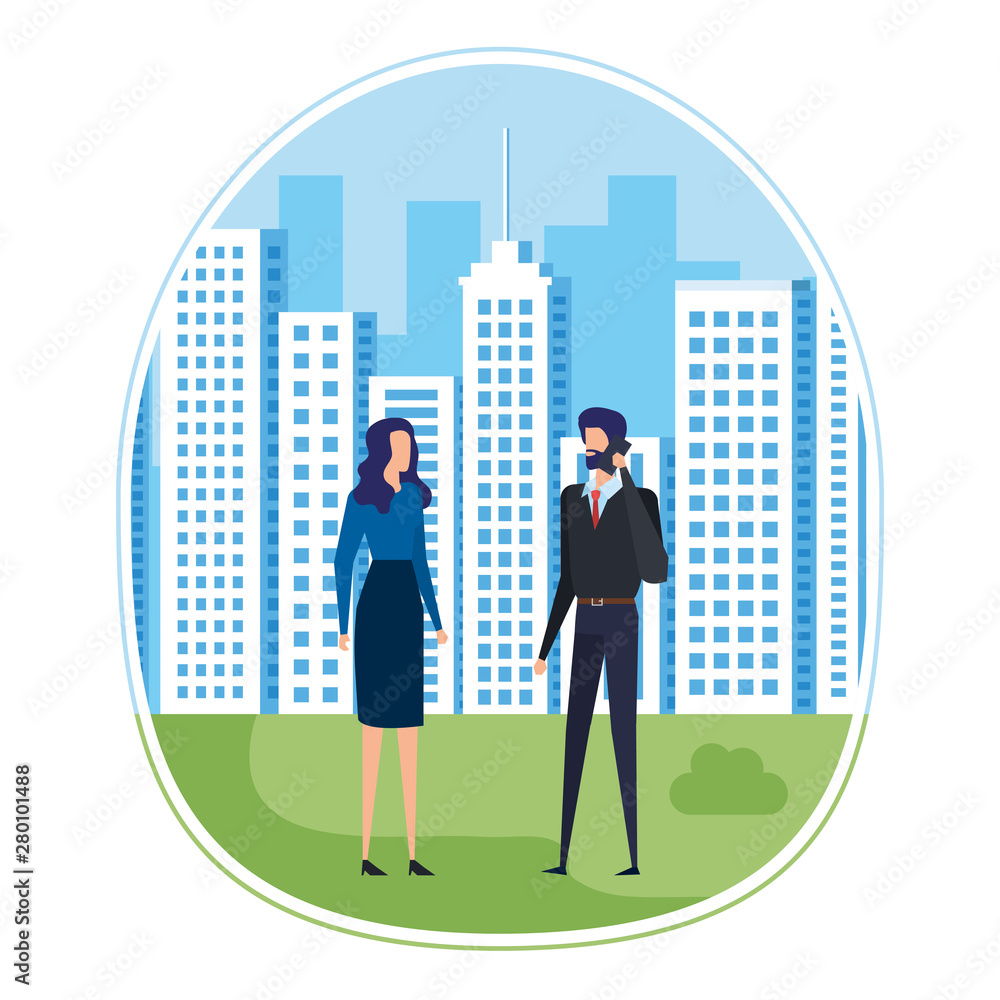 business couple using smartphone on the city business couple using smartphone on the city