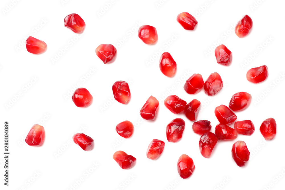 pomegranate seeds isolated on white background. top view pomegranate seeds isolated on white background. top view