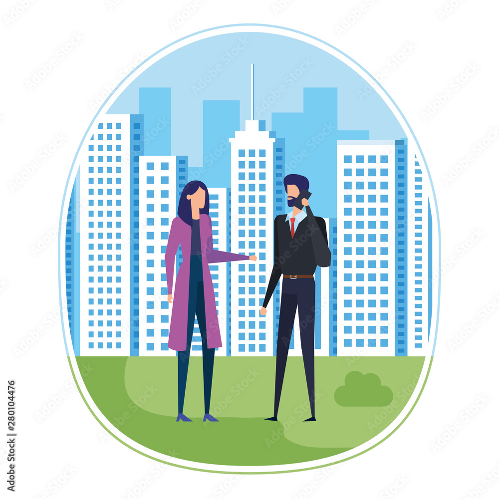 business couple using smartphone on the city business couple using smartphone on the city