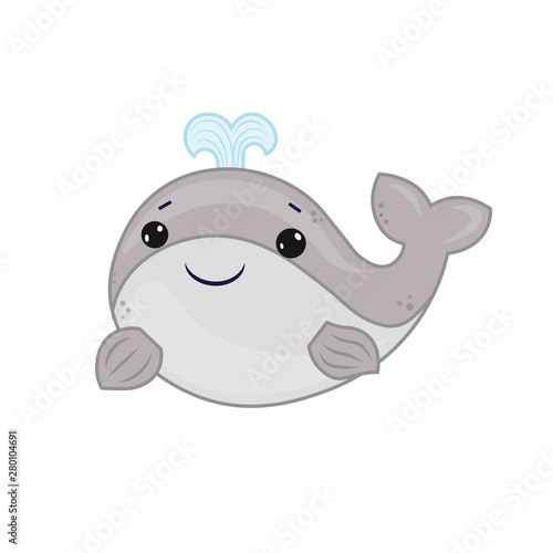gray whale cartoon of marine life. Summer season. animal cartoon vector design. Cute print with whale for baby