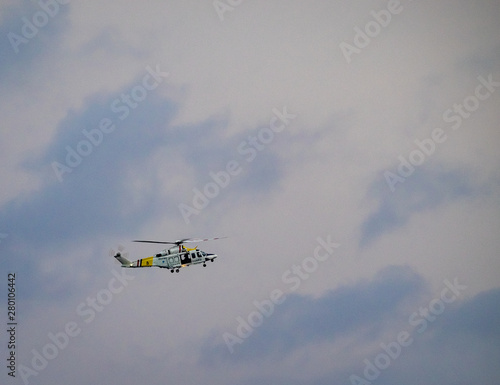  Helicopter in the sunset  over the Caribbean island of Curacao