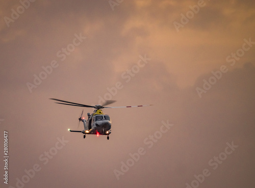  Helicopter in the sunset over the Caribbean island of Curacao