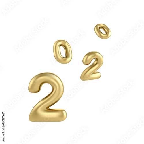 2020 Happy new year gold 3d sing numbers