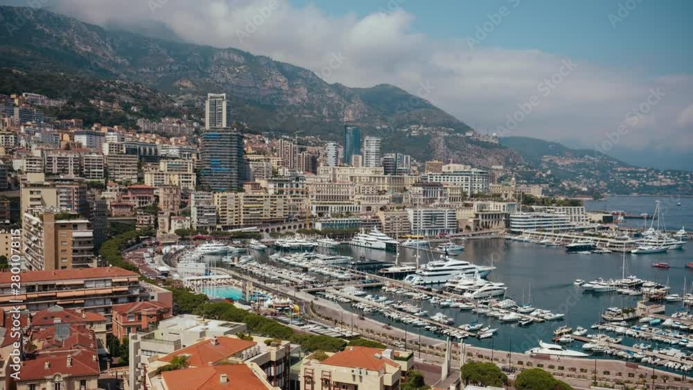 Monaco city town Monte Carlo sunny day time-lapse port with yahts Monaco city town Monte Carlo sunny day time-lapse port with yahts
