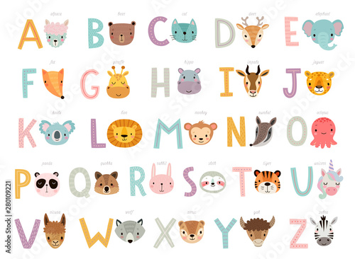 Funny Animals alphabet for kids education. photo