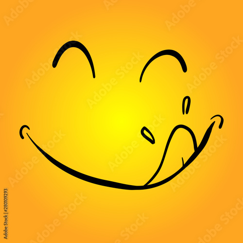 hand drawn Yummy face tongue smile delicious icon logo