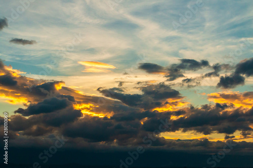 Colorful cloudy sky at sunset.