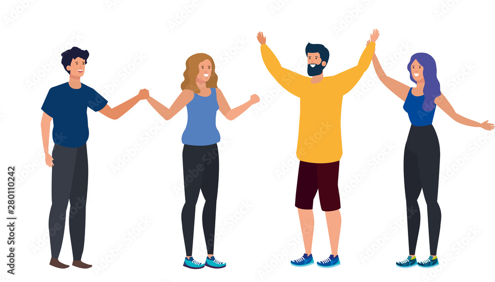 young friends people celebrating characters young friends people celebrating characters