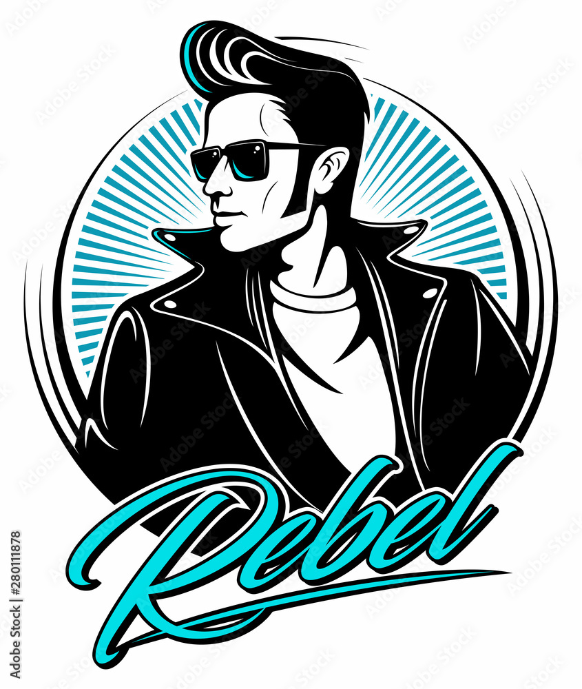 Rockabilly rebel in leather jacket with a fifties hairstyle and