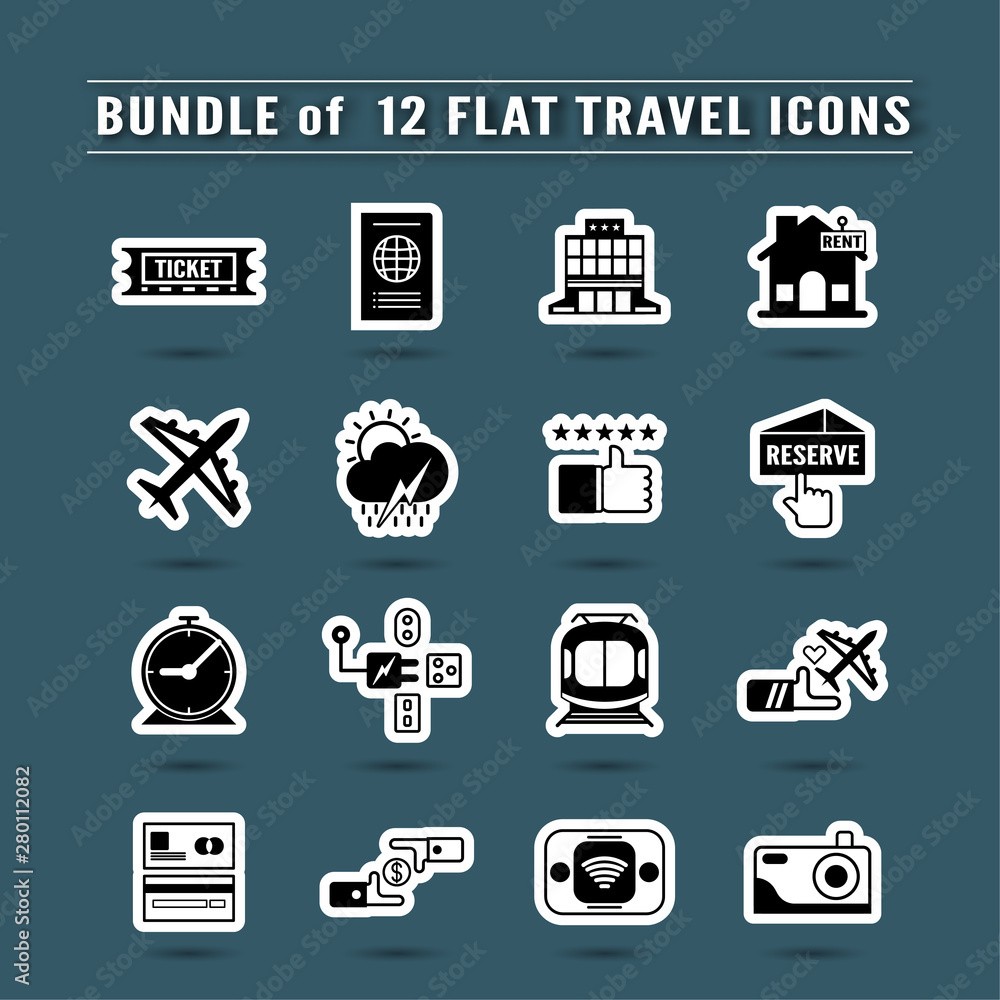 Bundle of icon design in concept of travel. Vector element in flat style.