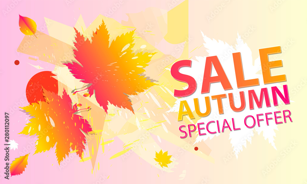 Pastel pink and orange template autumn background. Sale fall holiday vector Illustration lines graphic design
