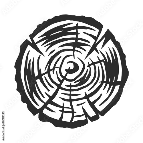 Vintage modern monochrome black wooden log. Design element on white background isolated. Vector illustration.