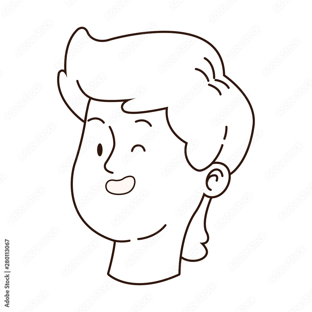 Fototapeta premium Teenager man smiling face cartoon in black and white