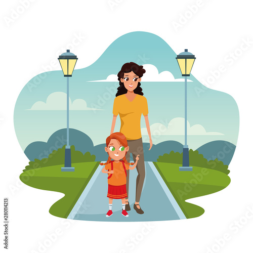 Family single mother with kid