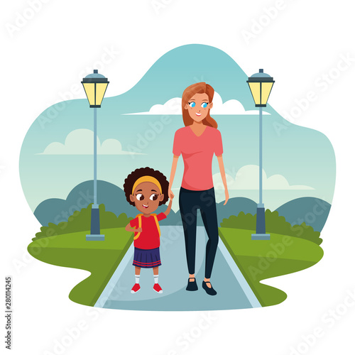 Family single mother with kid