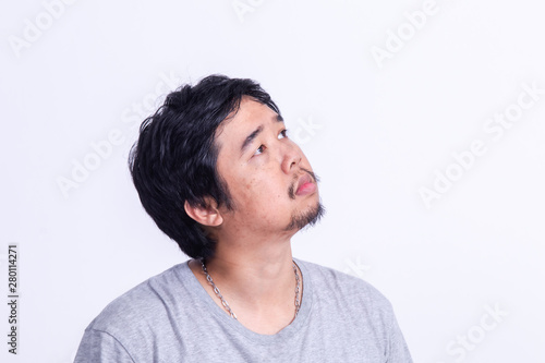 Portrait Young Asian man get stress wih problem and headached