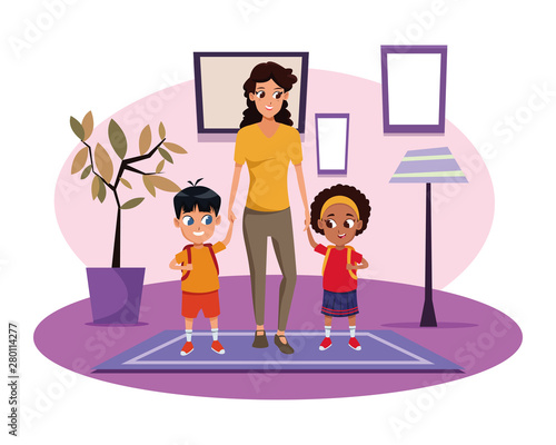 Family single mother with two kids