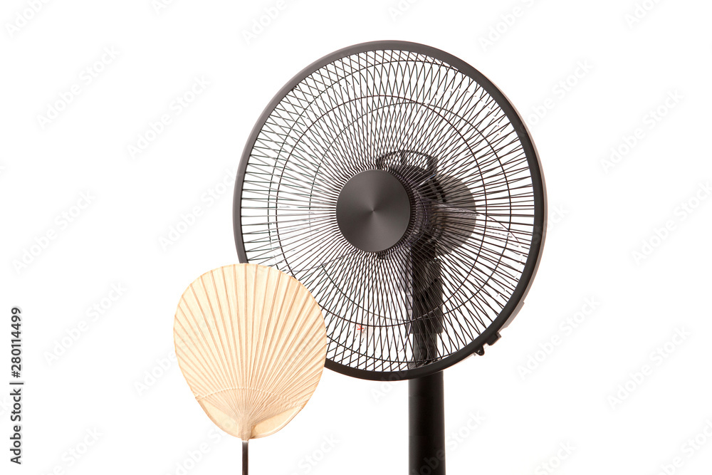 asian fan and electronic fan isolated on white.