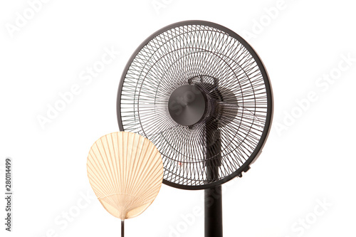 asian fan and electronic fan isolated on white.