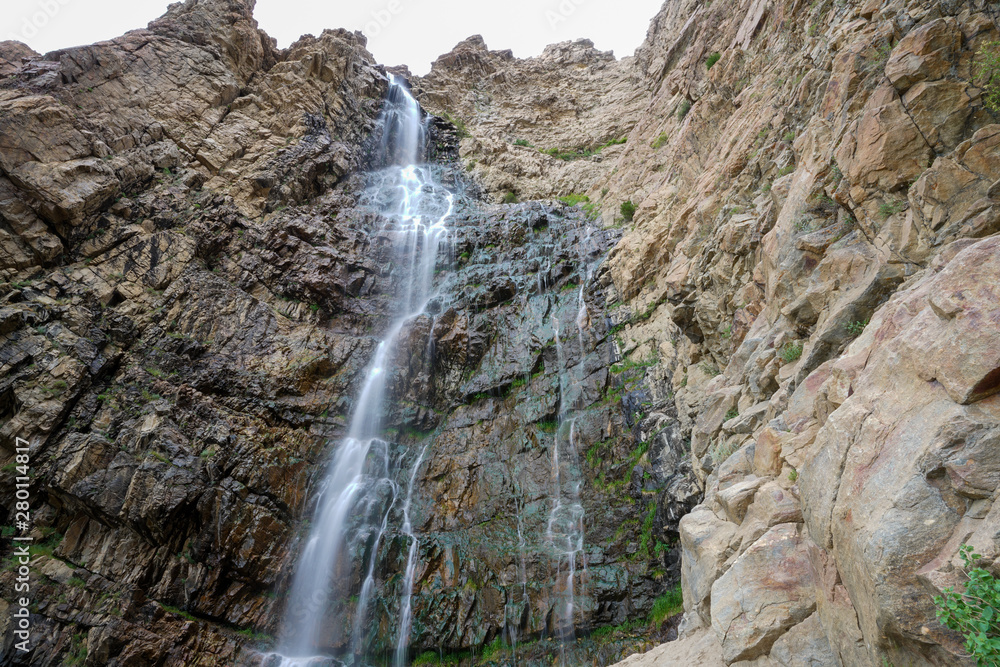 Looking up at Waterfall Canyon near Ogden, Utah during summer time