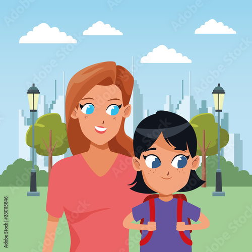 Family single mother with kid