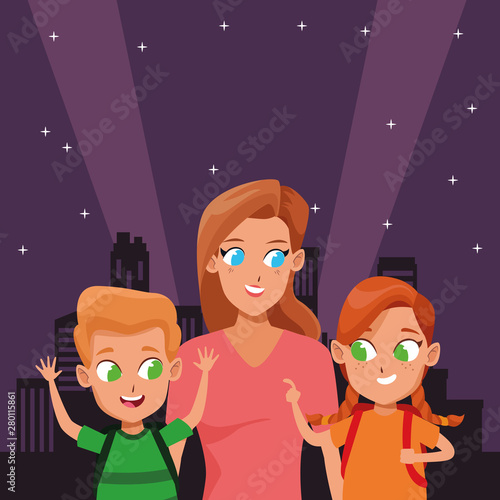 Family single mother with two kids
