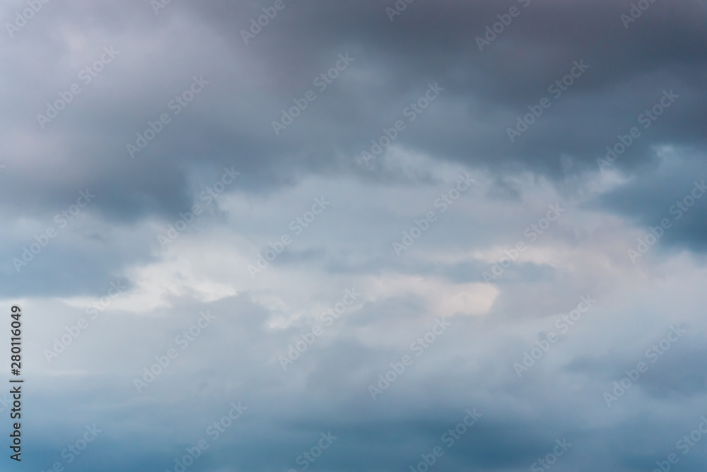 Stormy sky with clouds in various shades of blue
