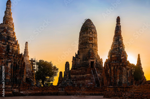 Thailand april 20 2019. Wat Chaiwattanaram in sunset time.This is historical park famous sightseeing place,Ayutthaya, Thailand.