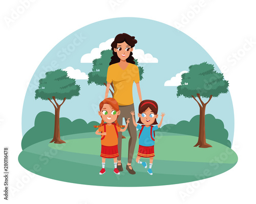 Family single mother with two kids