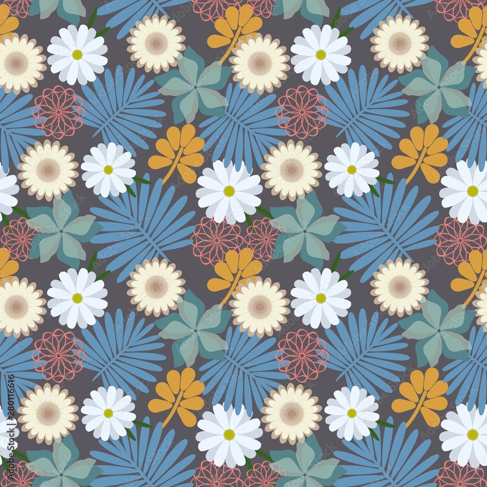 Seamless background with abstract flowers and patterns Seamless background with abstract flowers and patterns