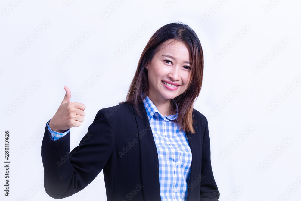 Beautiful young smart Asian business woman portrait wearing formal suit stand on white isolated background with smiling Beautiful young smart Asian business woman portrait wearing formal suit stand on white isolated background with smiling