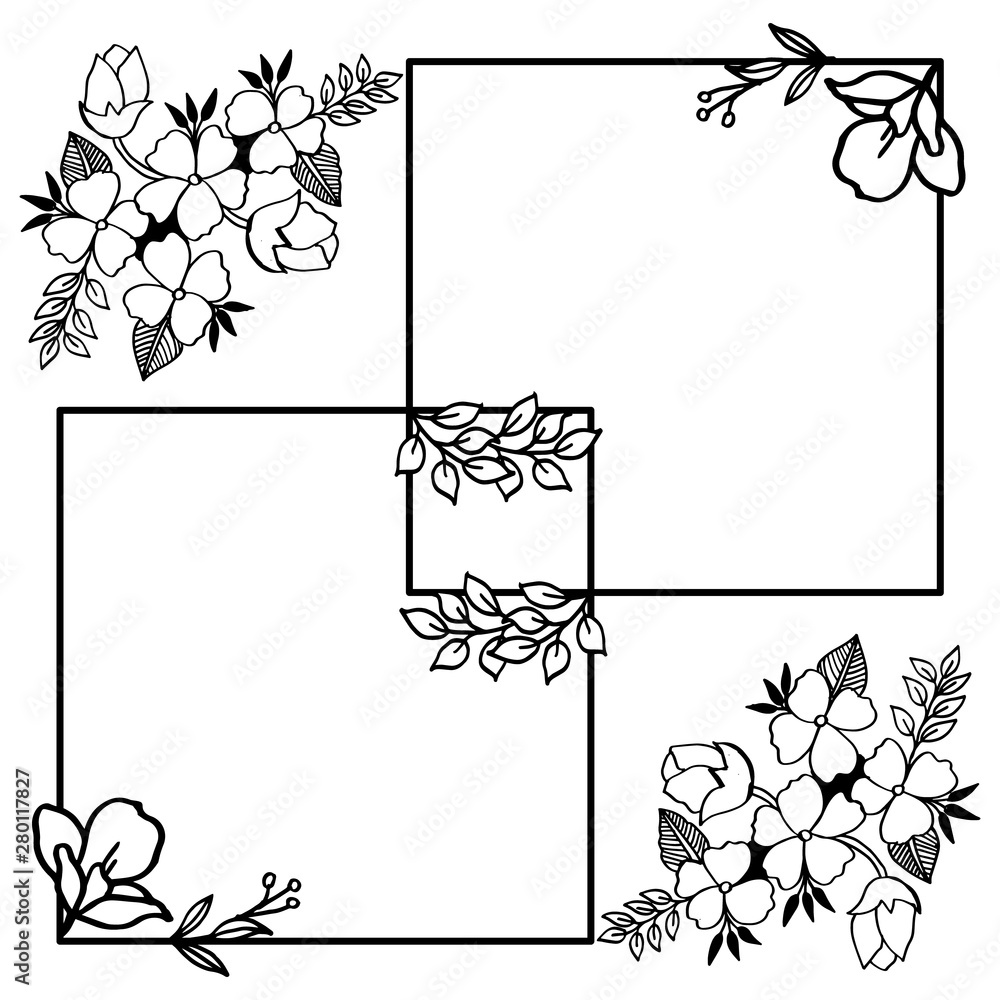 Black and white flower frame, template design. Vector