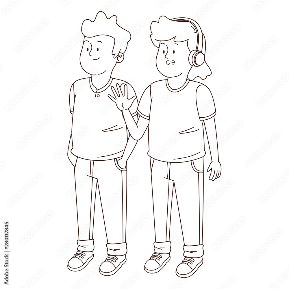 Teenagers friends smiling and greeting in black and white