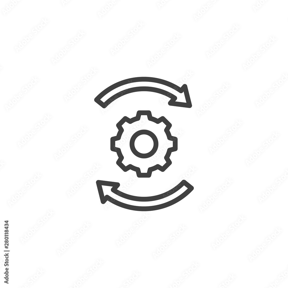Arrows and gears line icon. linear style sign for mobile concept and ...