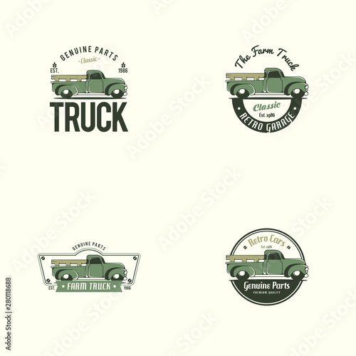 Retro truck logo tenplate vector. Farm truck logo photo