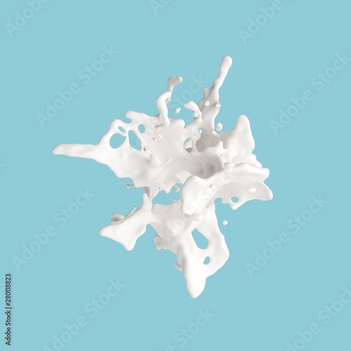 Abstract white milk splash with blue background