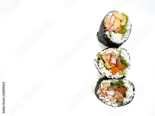 Chushi rolls on white background