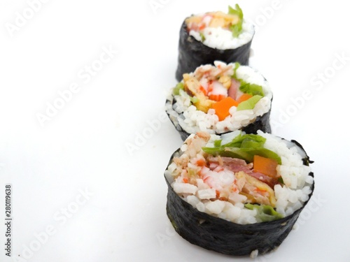 Chushi rolls on white background