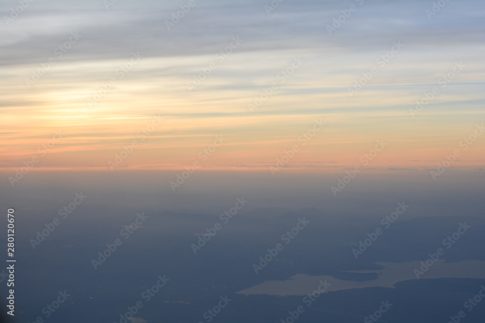 Blue Sky white cloud sun light during sunset or sunrise background