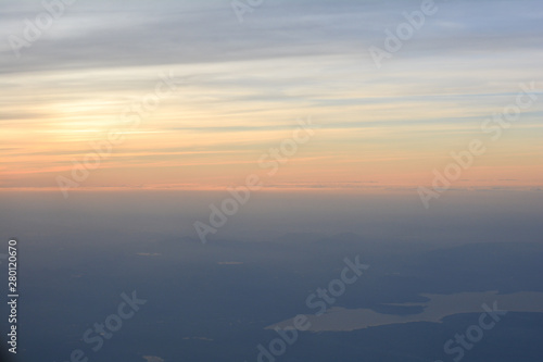 Blue Sky white cloud sun light during sunset or sunrise background