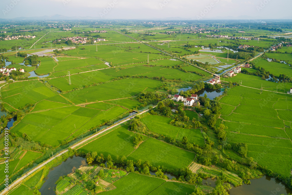 Aerial photo of summer rural ecological pastoral scenery in xuancheng city, anhui province, China