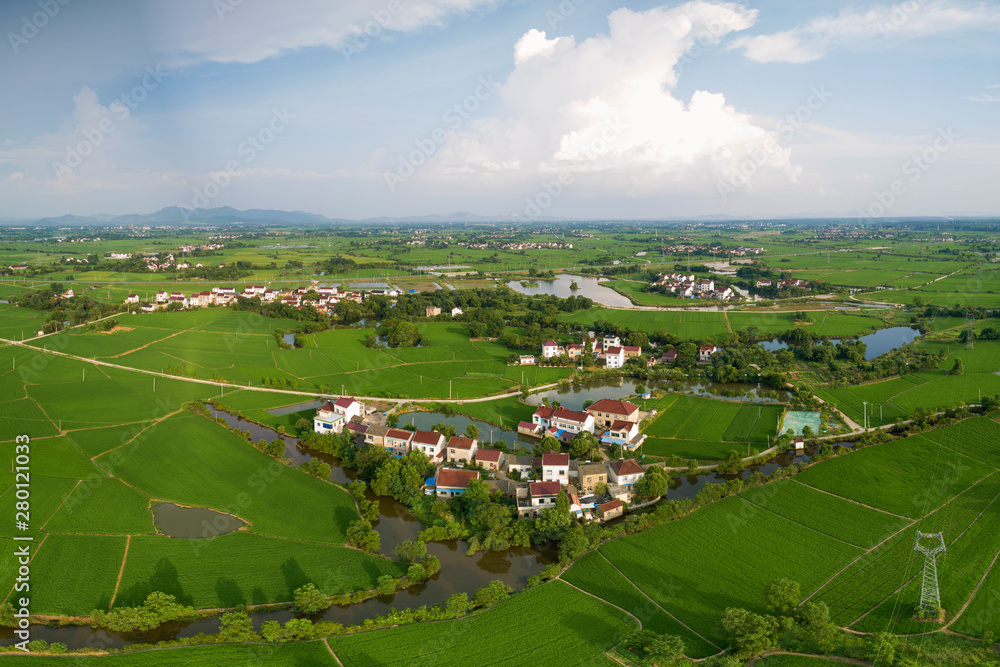 Aerial photo of summer rural ecological pastoral scenery in xuancheng city, anhui province, China