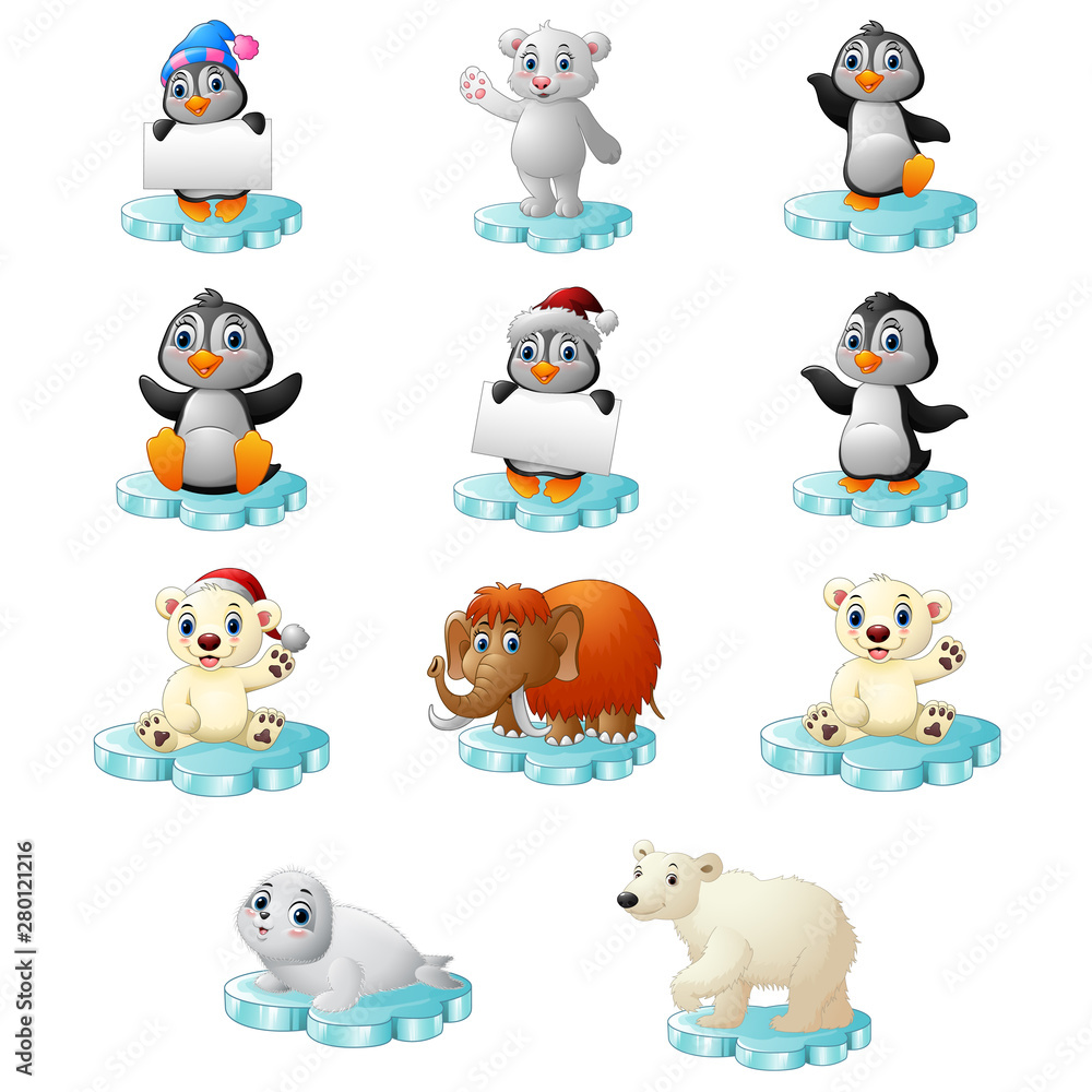 Fotografie Cartoon animal standing on floe collections set