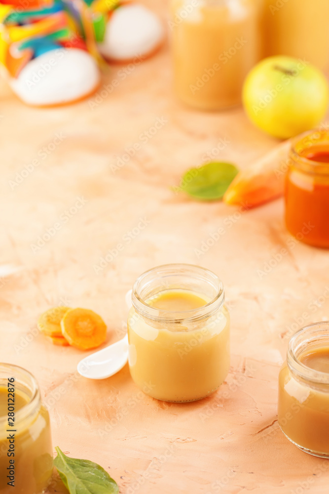 Glass jars of baby food Glass jars of baby food